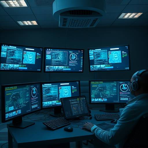 AI Game Testing: an AI simulation testing environment with multiple screens showing game states and diagnostic data.